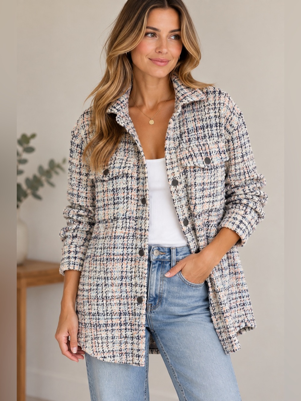 Rino & Pelle Bouclé Tweed Shacket Jacket Size 36 US4/6